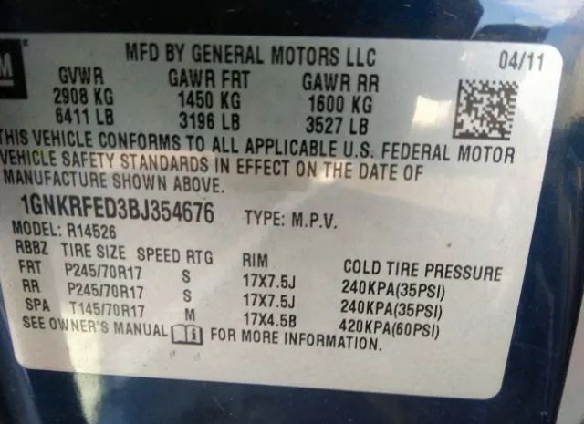 Photo 8 VIN: 1GNKRFED3BJ354676 - CHEVROLET TRAVERSE 