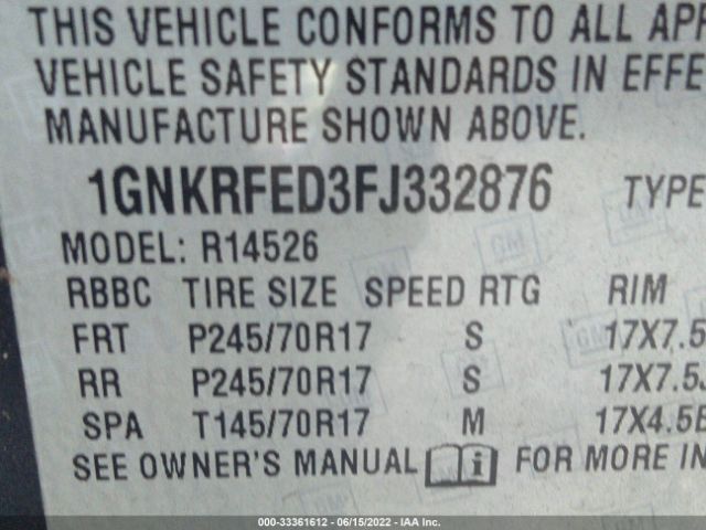 Photo 8 VIN: 1GNKRFED3FJ332876 - CHEVROLET TRAVERSE 