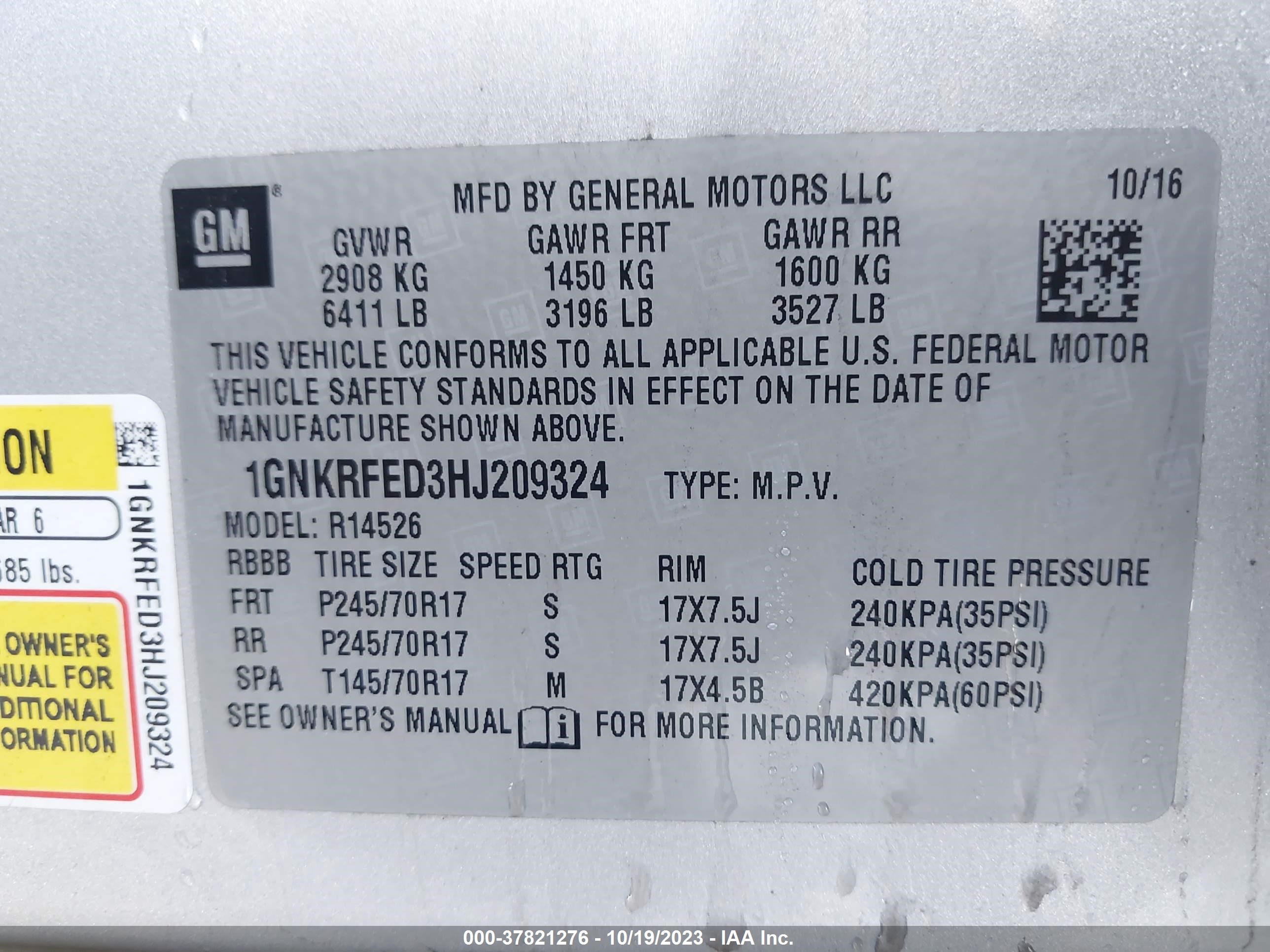 Photo 8 VIN: 1GNKRFED3HJ209324 - CHEVROLET TRAVERSE 