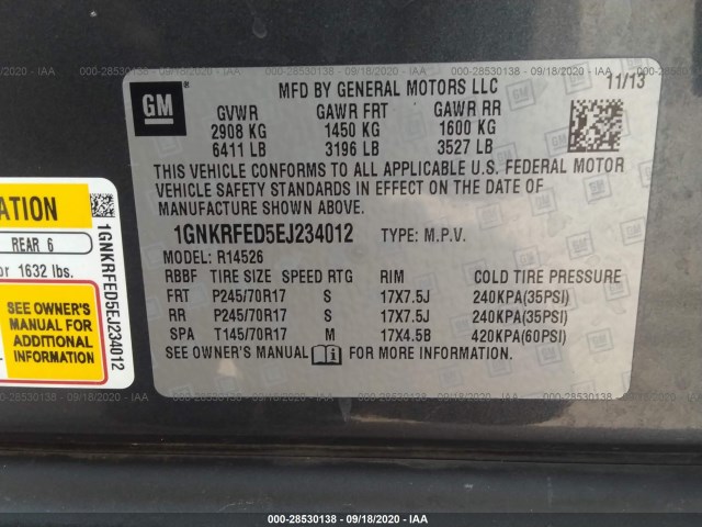 Photo 8 VIN: 1GNKRFED5EJ234012 - CHEVROLET TRAVERSE 