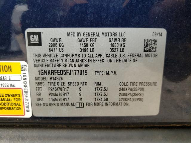 Photo 9 VIN: 1GNKRFED5FJ177019 - CHEVROLET TRAVERSE L 