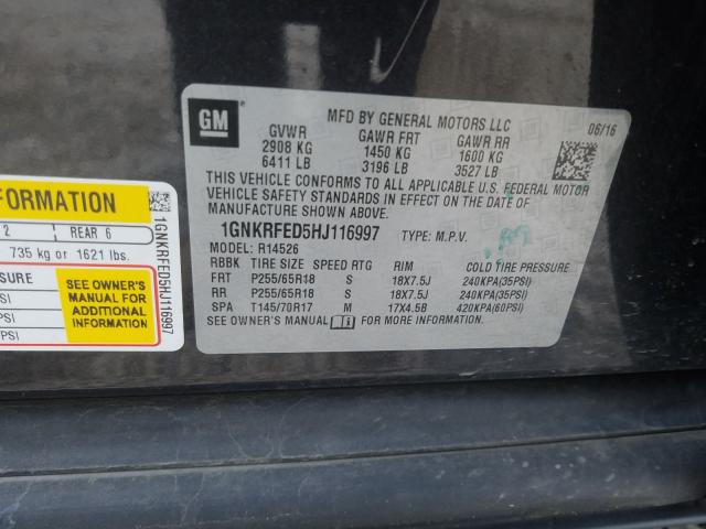 Photo 9 VIN: 1GNKRFED5HJ116997 - CHEVROLET TRAVERSE L 