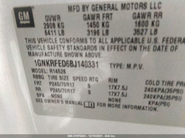 Photo 8 VIN: 1GNKRFED6BJ140331 - CHEVROLET TRAVERSE 