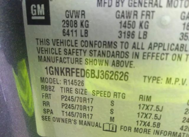 Photo 8 VIN: 1GNKRFED6BJ362626 - CHEVROLET TRAVERSE 