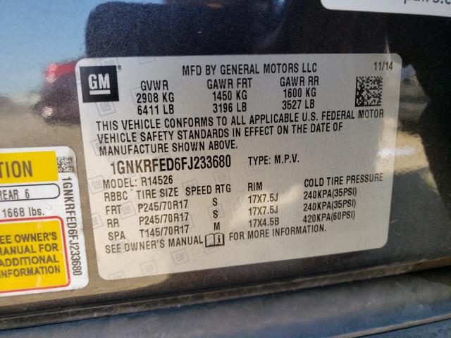 Photo 9 VIN: 1GNKRFED6FJ233680 - CHEVROLET TRAVERSE L 