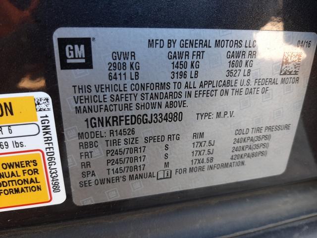 Photo 9 VIN: 1GNKRFED6GJ334980 - CHEVROLET TRAVERSE L 