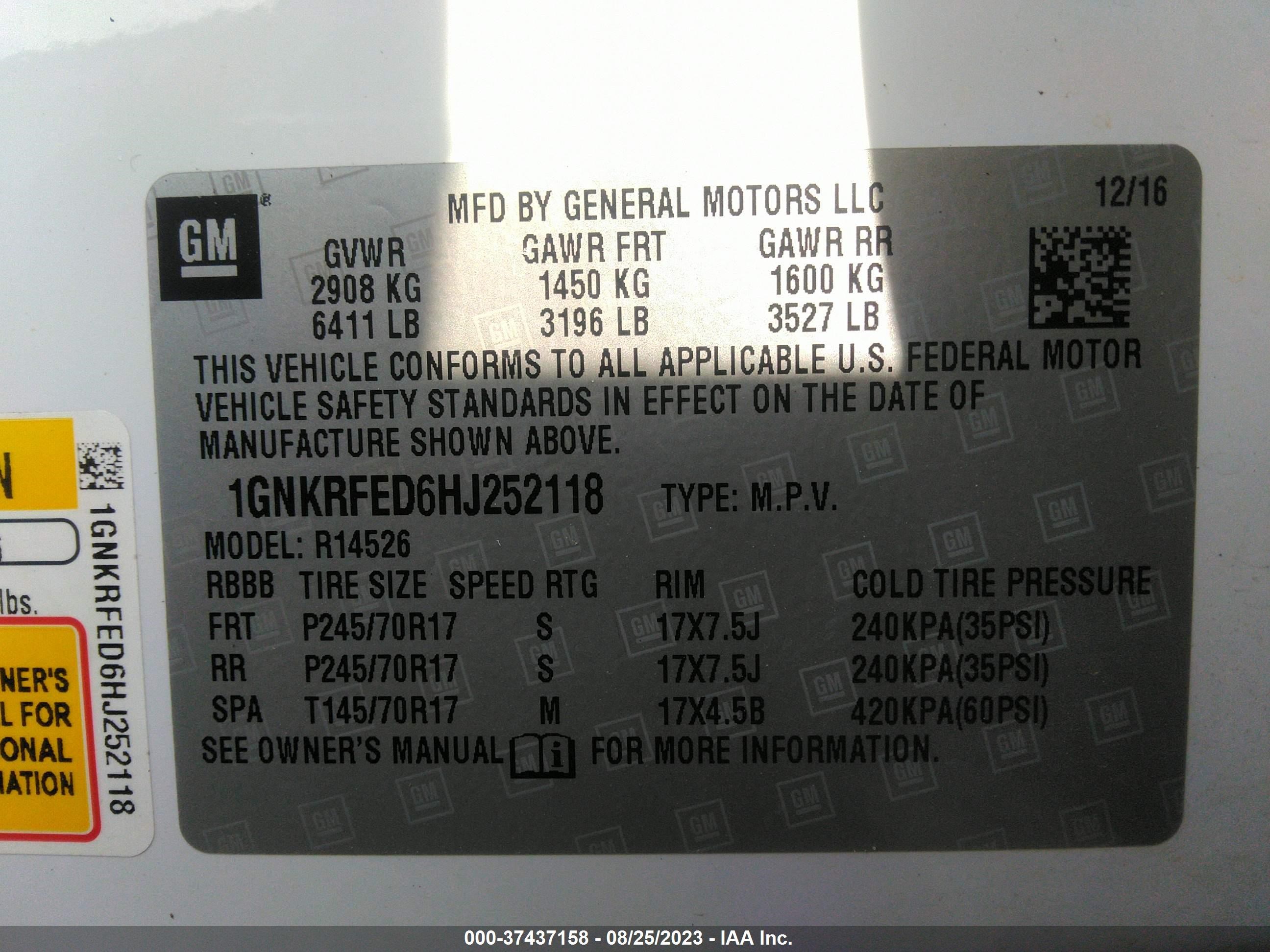 Photo 8 VIN: 1GNKRFED6HJ252118 - CHEVROLET TRAVERSE 