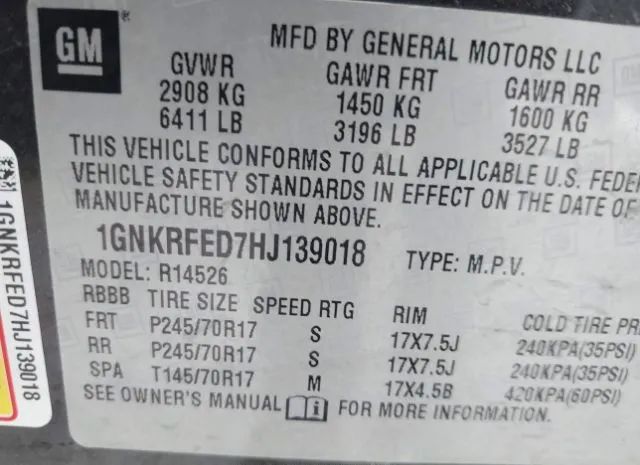 Photo 8 VIN: 1GNKRFED7HJ139018 - CHEVROLET TRAVERSE 