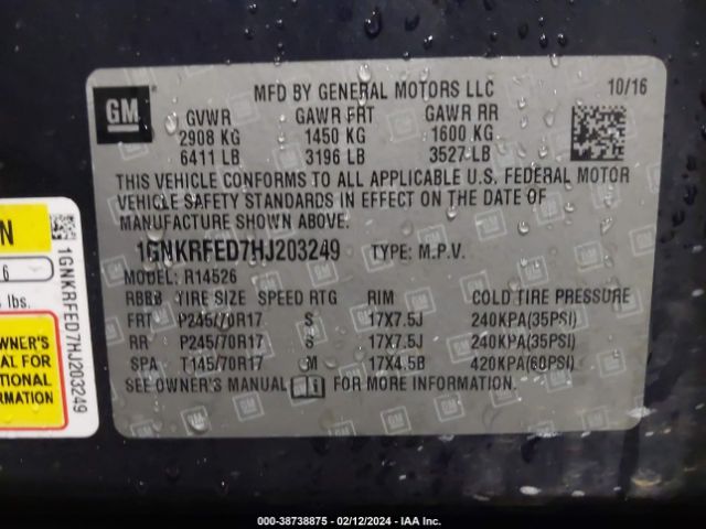 Photo 8 VIN: 1GNKRFED7HJ203249 - CHEVROLET TRAVERSE 