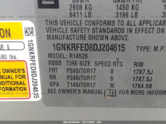 Photo 8 VIN: 1GNKRFED8DJ204615 - CHEVROLET TRAVERSE 