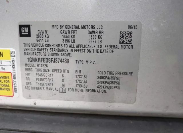 Photo 8 VIN: 1GNKRFED8FJ374489 - CHEVROLET TRAVERSE 