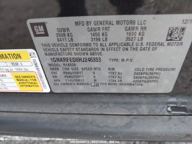 Photo 8 VIN: 1GNKRFED8HJ246353 - CHEVROLET TRAVERSE 