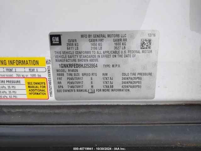 Photo 8 VIN: 1GNKRFED8HJ252864 - CHEVROLET TRAVERSE 