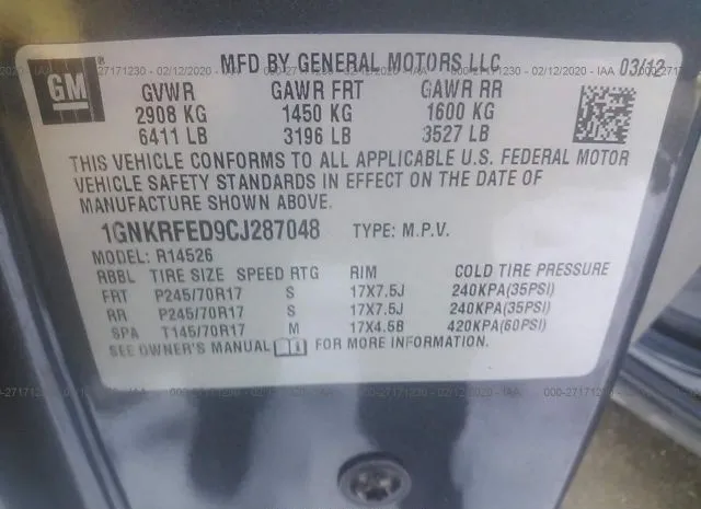 Photo 8 VIN: 1GNKRFED9CJ287048 - CHEVROLET TRAVERSE 