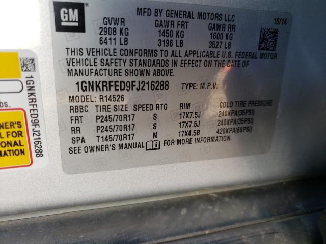 Photo 9 VIN: 1GNKRFED9FJ216288 - CHEVROLET TRAVERSE L 