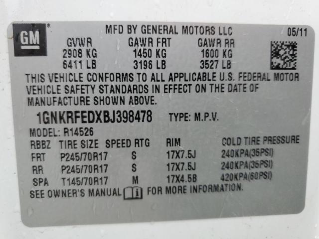 Photo 12 VIN: 1GNKRFEDXBJ398478 - CHEVROLET TRAVERSE 