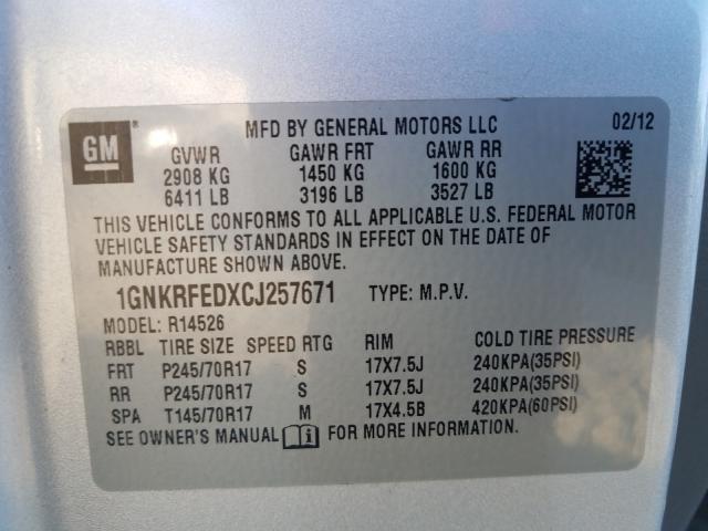 Photo 9 VIN: 1GNKRFEDXCJ257671 - CHEVROLET TRAVERSE L 