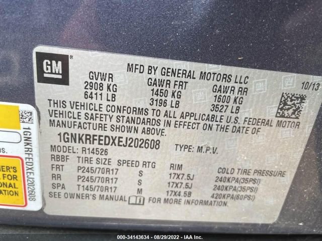 Photo 8 VIN: 1GNKRFEDXEJ202608 - CHEVROLET TRAVERSE 