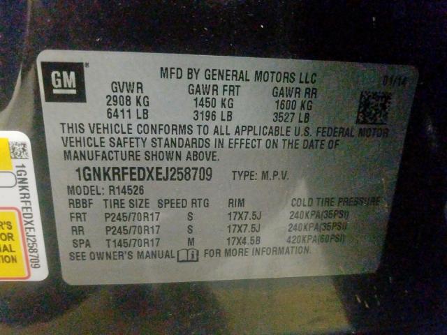 Photo 9 VIN: 1GNKRFEDXEJ258709 - CHEVROLET TRAVERSE L 