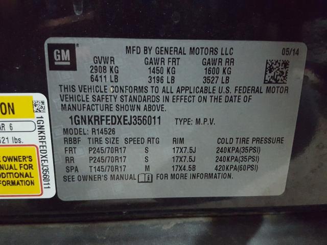 Photo 9 VIN: 1GNKRFEDXEJ356011 - CHEVROLET TRAVERSE L 