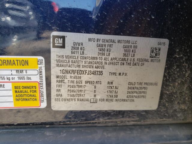 Photo 9 VIN: 1GNKRFEDXFJ348735 - CHEVROLET TRAVERSE L 