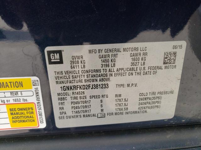 Photo 12 VIN: 1GNKRFKD2FJ381233 - CHEVROLET TRAVERSE L 