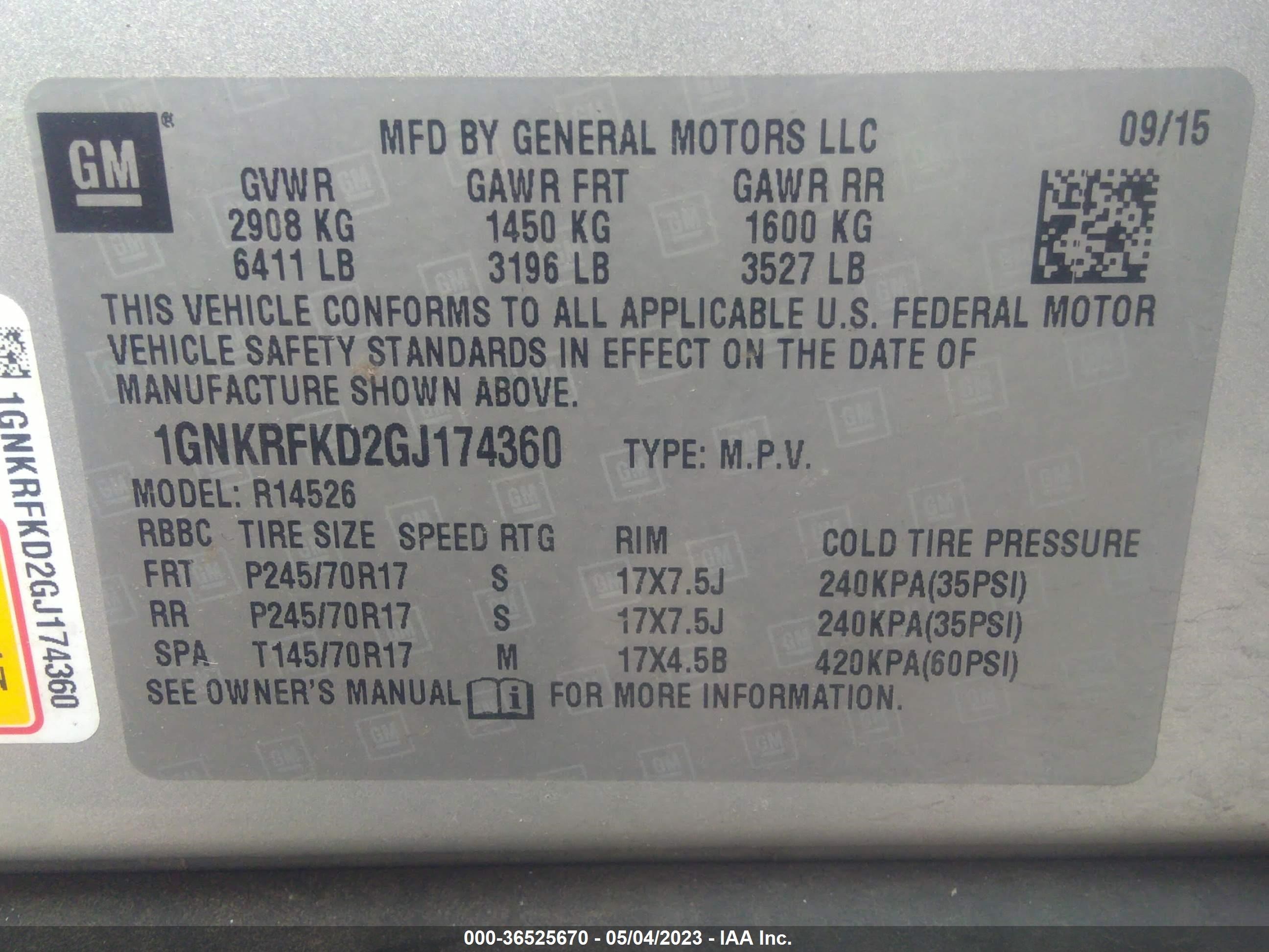 Photo 8 VIN: 1GNKRFKD2GJ174360 - CHEVROLET TRAVERSE 