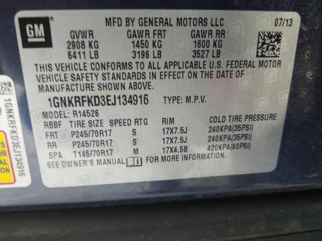 Photo 9 VIN: 1GNKRFKD3EJ134916 - CHEVROLET TRAVERSE L 