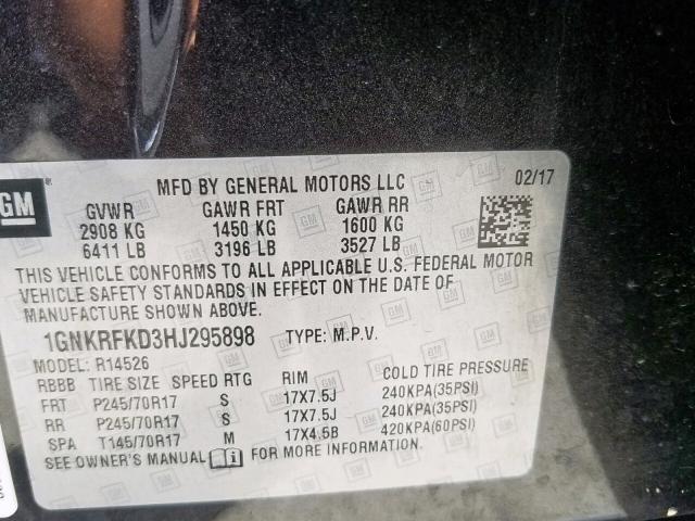 Photo 9 VIN: 1GNKRFKD3HJ295898 - CHEVROLET TRAVERSE L 