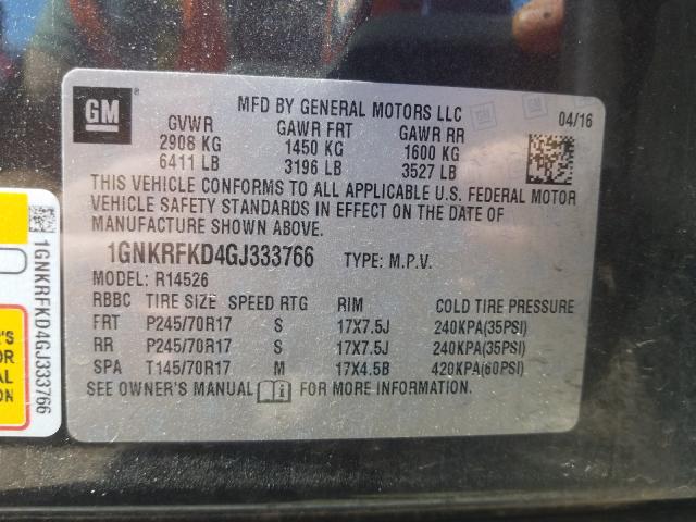 Photo 9 VIN: 1GNKRFKD4GJ333766 - CHEVROLET TRAVERSE L 