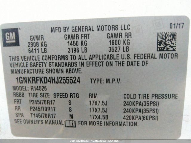 Photo 8 VIN: 1GNKRFKD4HJ255524 - CHEVROLET TRAVERSE 