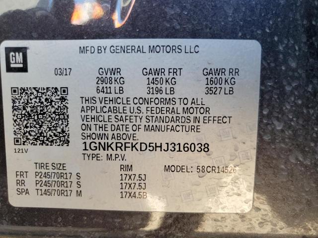 Photo 12 VIN: 1GNKRFKD5HJ316038 - CHEVROLET TRAVERSE L 