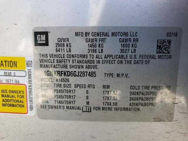 Photo 12 VIN: 1GNKRFKD6GJ287485 - CHEVROLET TRAVERSE 