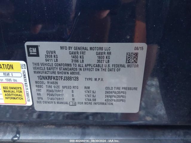 Photo 8 VIN: 1GNKRFKD7FJ388128 - CHEVROLET TRAVERSE 