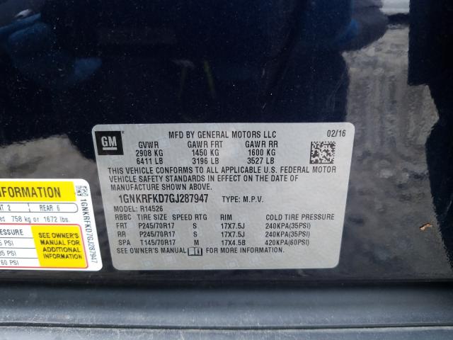 Photo 9 VIN: 1GNKRFKD7GJ287947 - CHEVROLET TRAVERSE L 