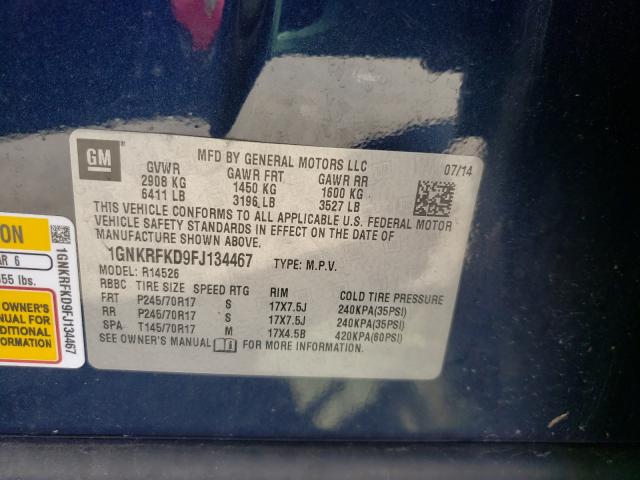 Photo 9 VIN: 1GNKRFKD9FJ134467 - CHEVROLET TRAVERSE L 