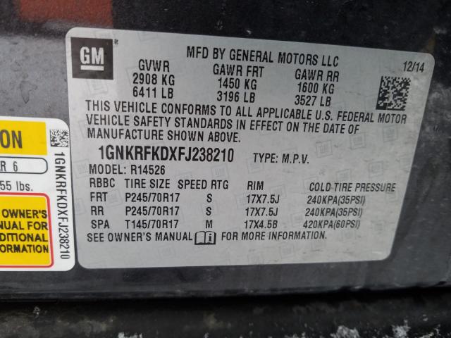 Photo 9 VIN: 1GNKRFKDXFJ238210 - CHEVROLET TRAVERSE L 