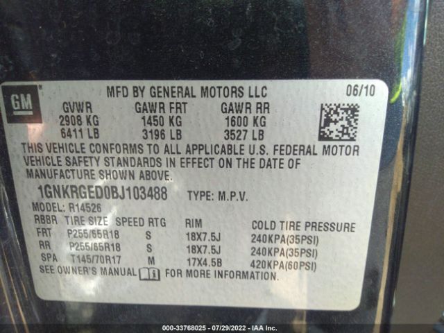 Photo 8 VIN: 1GNKRGED0BJ103488 - CHEVROLET TRAVERSE 