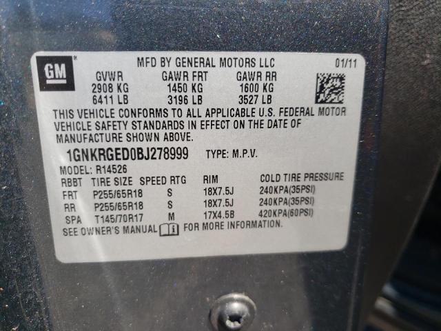 Photo 9 VIN: 1GNKRGED0BJ278999 - CHEVROLET TRAVERSE 