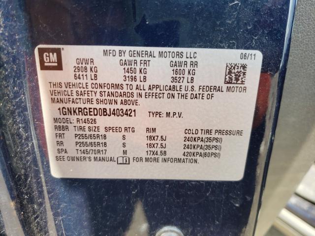 Photo 9 VIN: 1GNKRGED0BJ403421 - CHEVROLET TRAVERSE L 