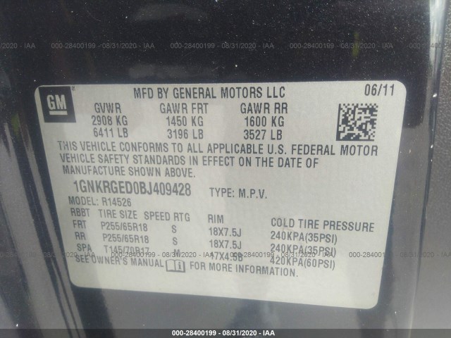 Photo 8 VIN: 1GNKRGED0BJ409428 - CHEVROLET TRAVERSE 