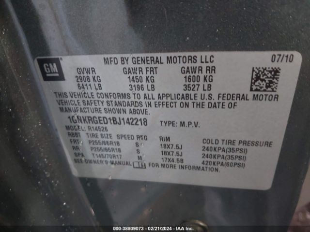 Photo 8 VIN: 1GNKRGED1BJ142218 - CHEVROLET TRAVERSE 