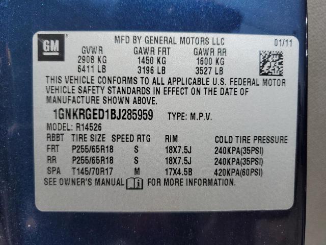 Photo 9 VIN: 1GNKRGED1BJ285959 - CHEVROLET TRAVERSE L 