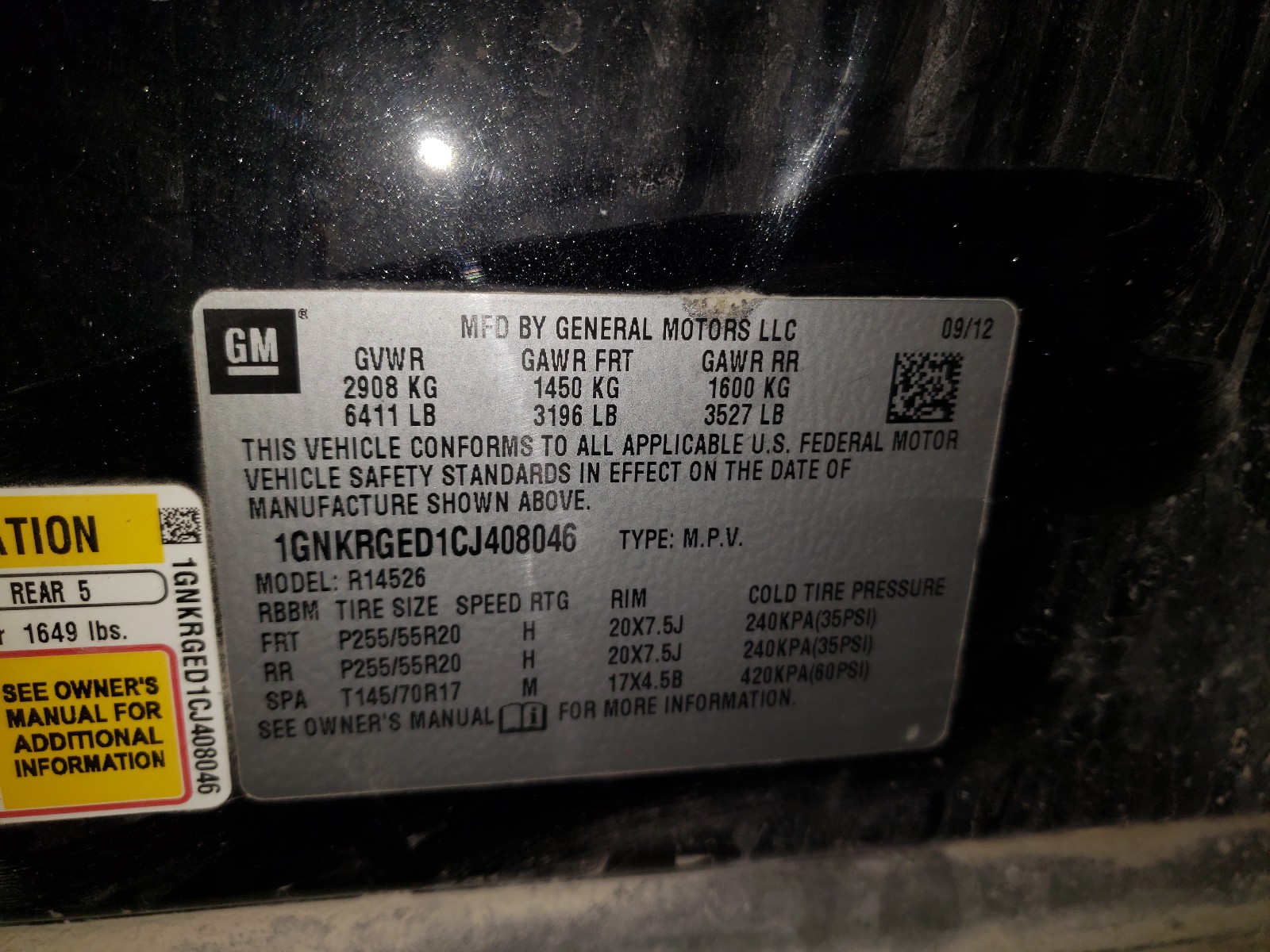 Photo 9 VIN: 1GNKRGED1CJ408046 - CHEVROLET TRAVERSE L 