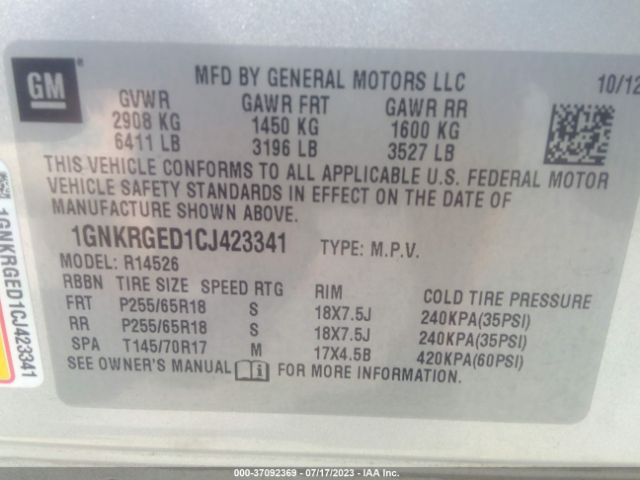 Photo 8 VIN: 1GNKRGED1CJ423341 - CHEVROLET TRAVERSE 