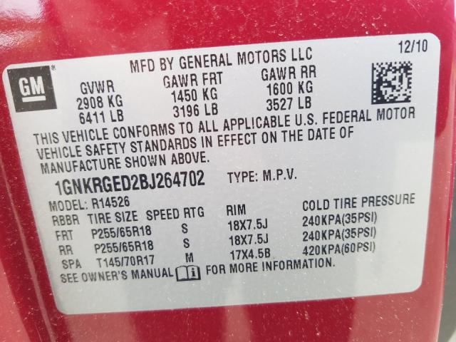 Photo 9 VIN: 1GNKRGED2BJ264702 - CHEVROLET TRAVERSE L 