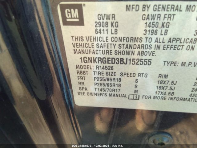 Photo 8 VIN: 1GNKRGED3BJ152555 - CHEVROLET TRAVERSE 