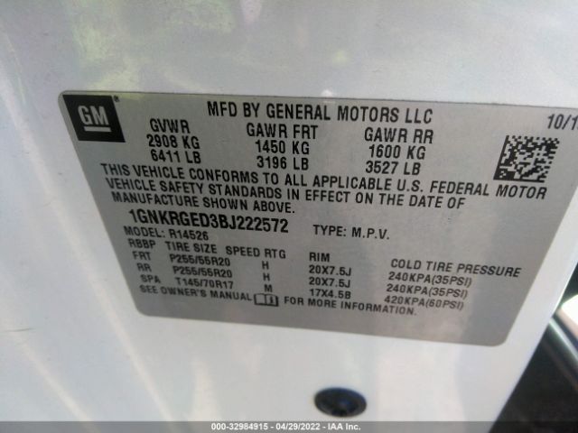 Photo 8 VIN: 1GNKRGED3BJ222572 - CHEVROLET TRAVERSE 