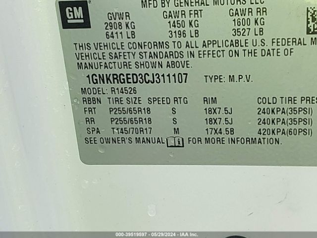 Photo 8 VIN: 1GNKRGED3CJ311107 - CHEVROLET TRAVERSE 