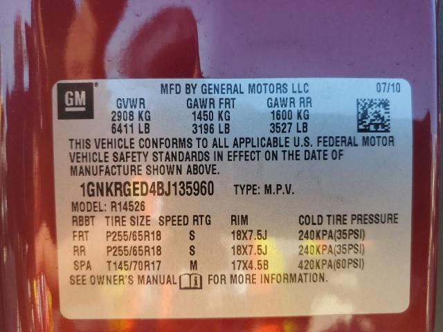 Photo 9 VIN: 1GNKRGED4BJ135960 - CHEVROLET TRAVERSE L 